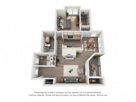 Floor plan for 1 bed, 1 bath, 824 sqft